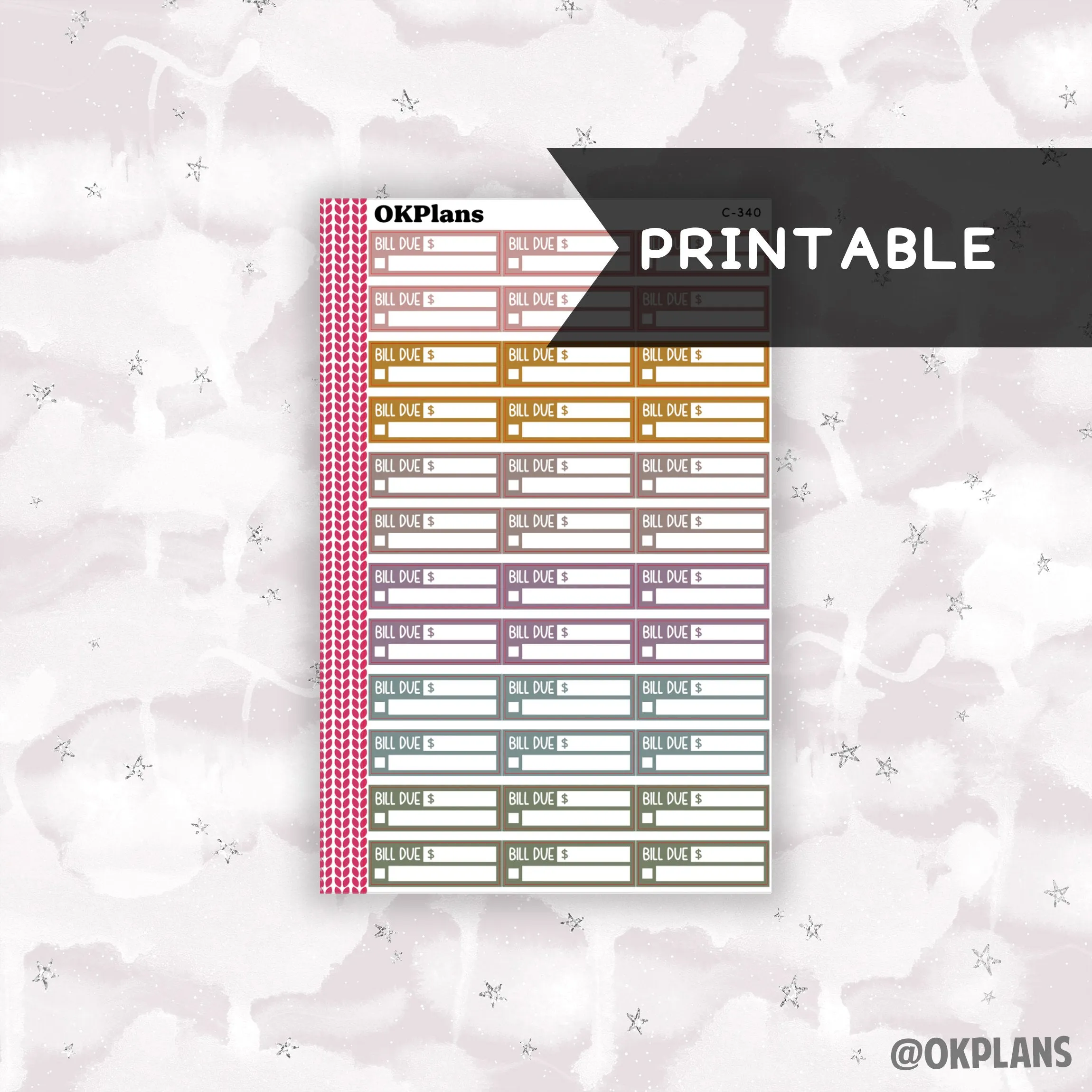 1.6in Bill Due Labels // Printable // Bold Blooms // C-340 // Multicolor Functional