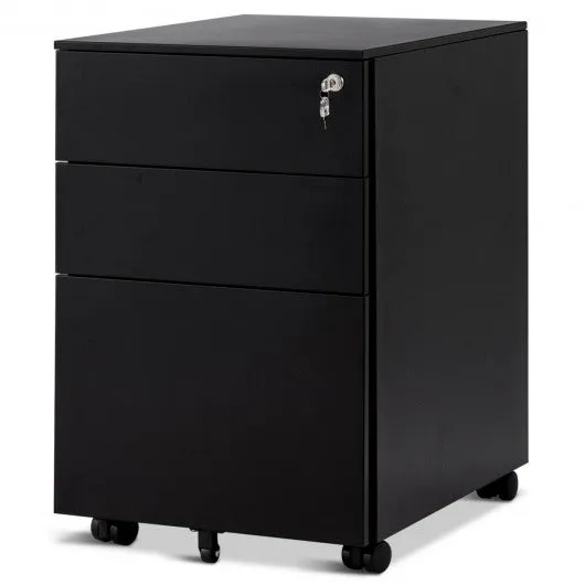 3 Drawer Filing Cabinet Locking Pedestal Desk -Black