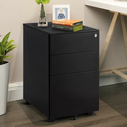 3 Drawer Filing Cabinet Locking Pedestal Desk -Black