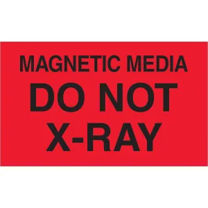 3 x 5" - "Magnetic Media Do Not X-Ray" (Fluorescent Red) Labels