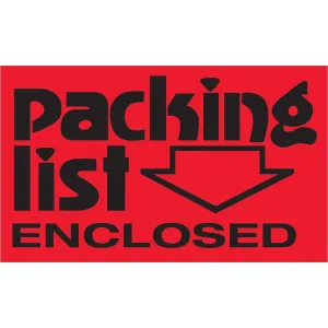 3 x 5" - "Packing List Enclosed" (Fluorescent Red) Labels