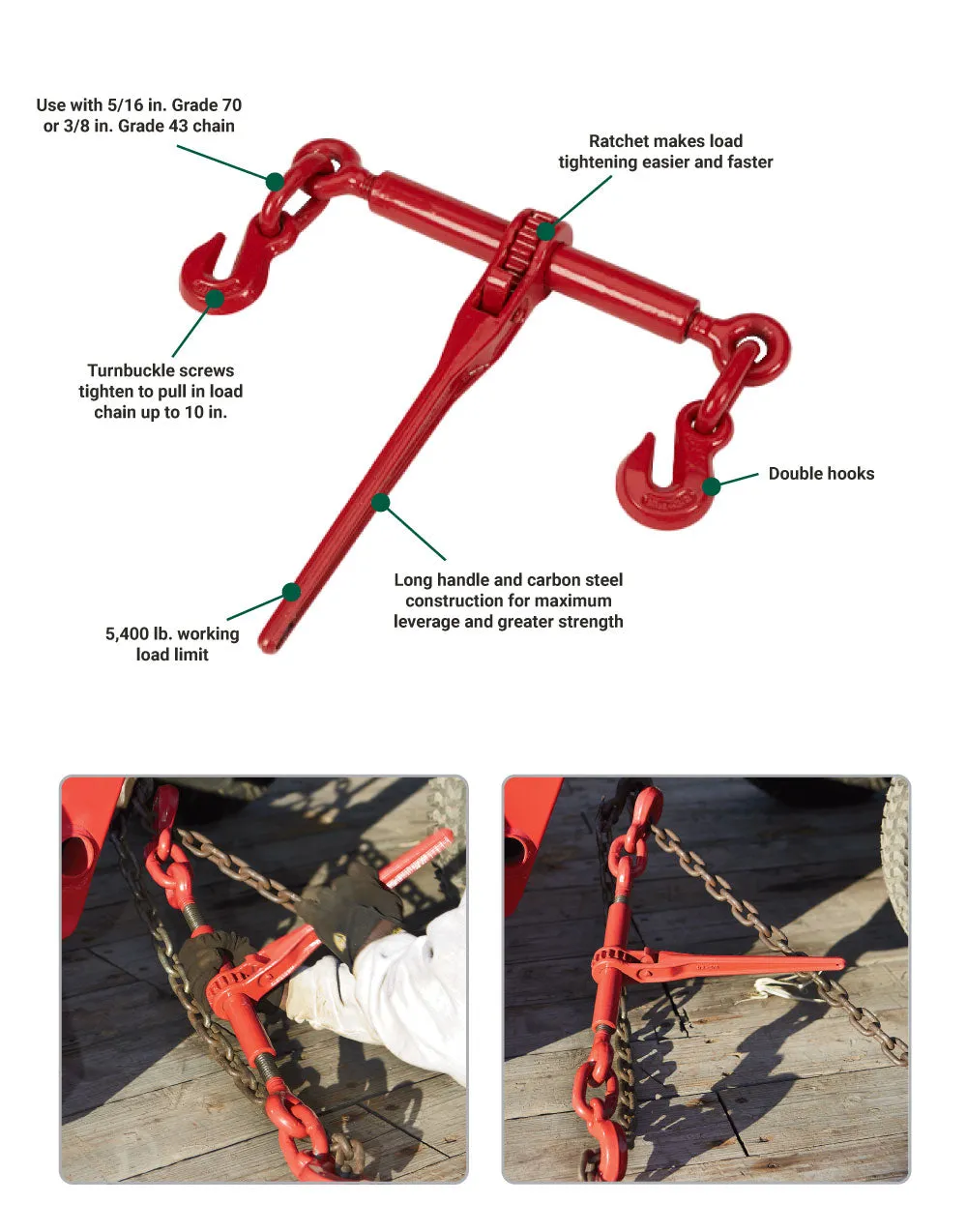 (52511.ULT) Ultra-Tow 5/16-In. Rachet Chain Binder | 5,400-Lb. Capacity