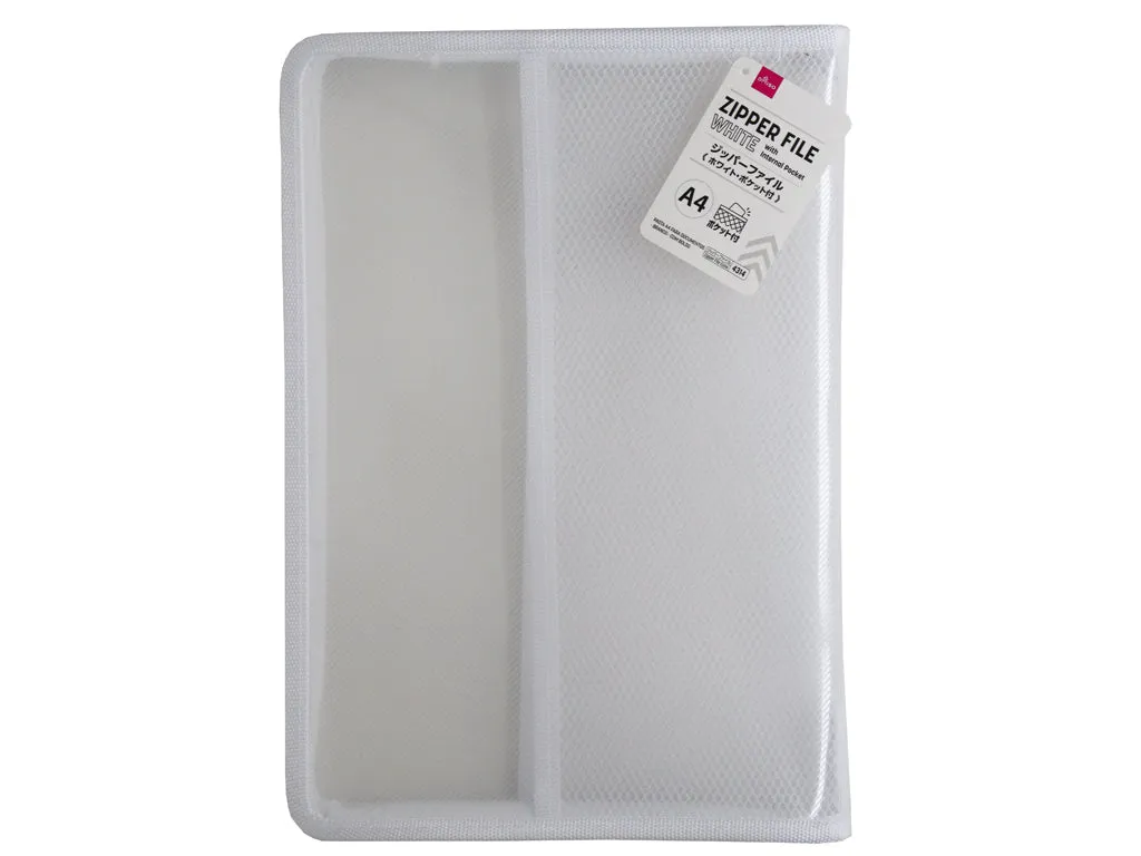 A4 Zipper File White with Internal Pocket