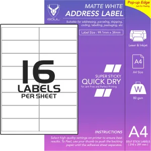 Address Printing Labels - 16 Labels per Sheet - 99 x 34m