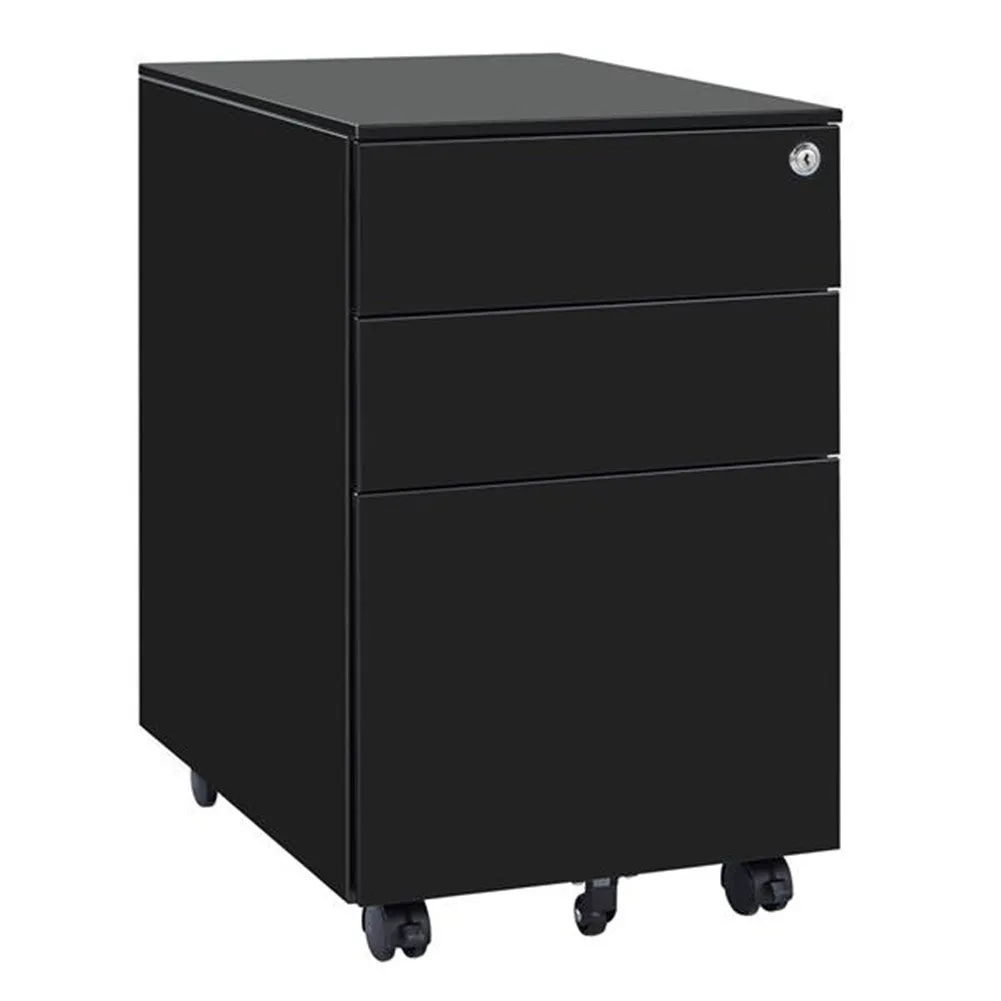 AMYOVE 39cm Movable Storage Cabinet with 3 Side-pull Drawers File Cabinet Black