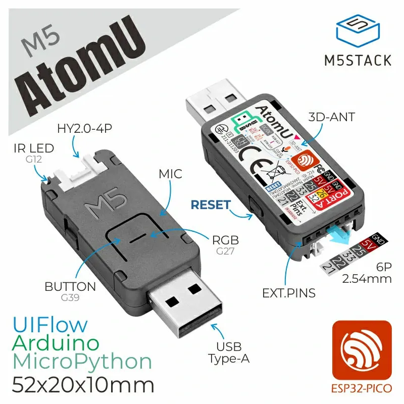 AtomU ESP32 Development Kit with USB-A