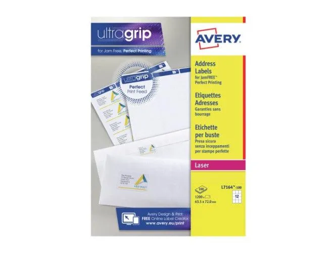 Avery L-7164 White Address Labels, 100 sheets/pack