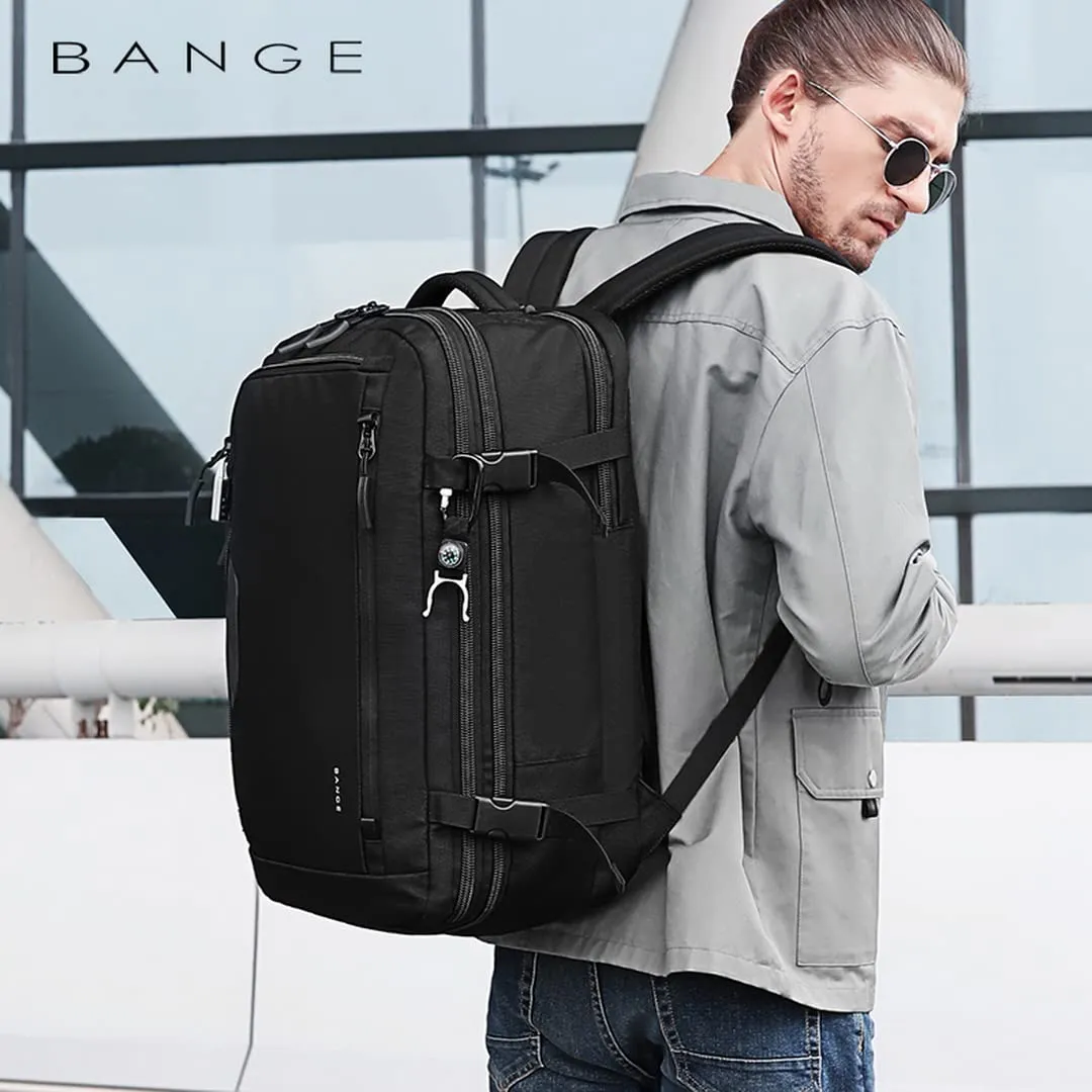 BANGE Large Capacity Expandable Water Resistant Business Travel Laptop Backpack (Black)