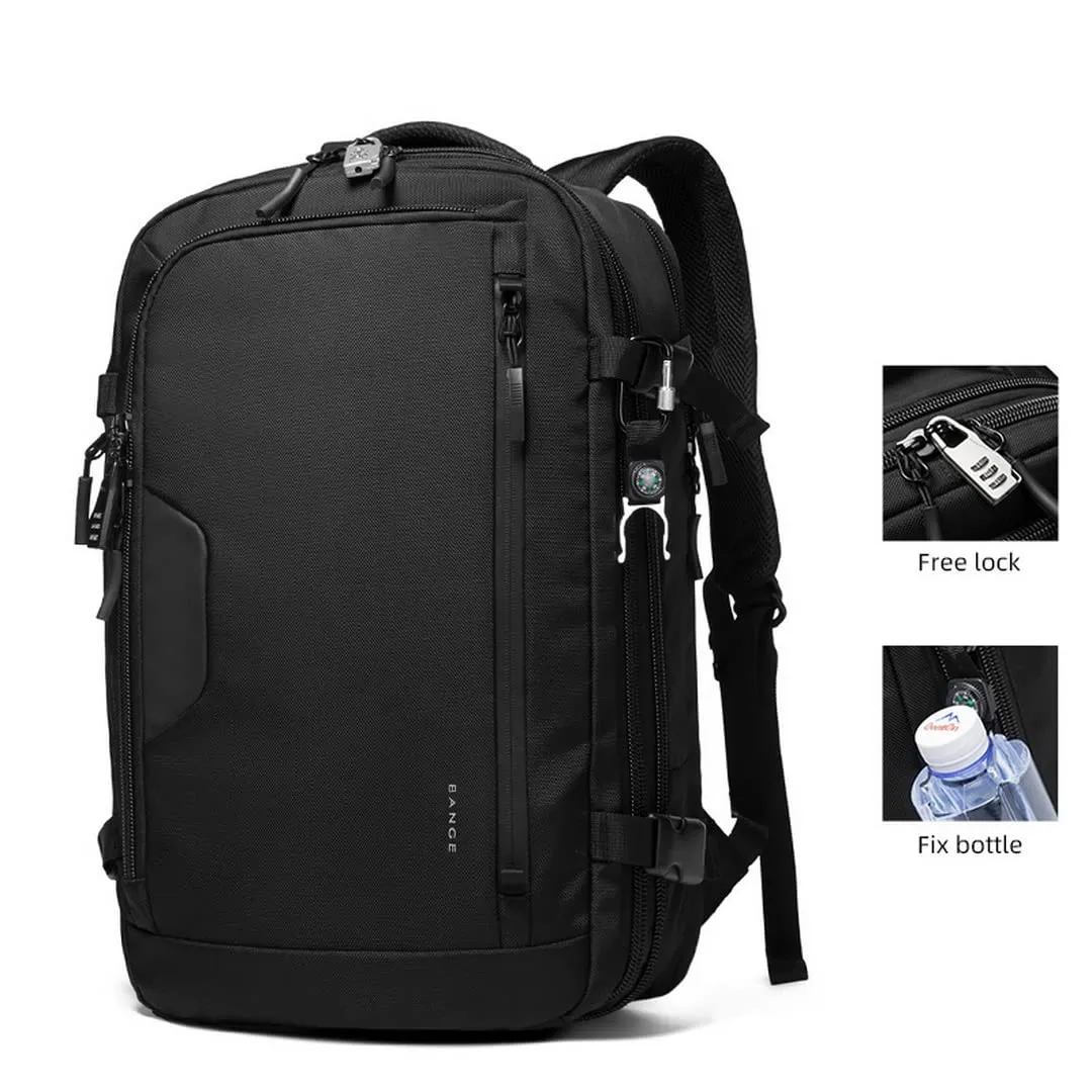 BANGE Large Capacity Expandable Water Resistant Business Travel Laptop Backpack (Black)