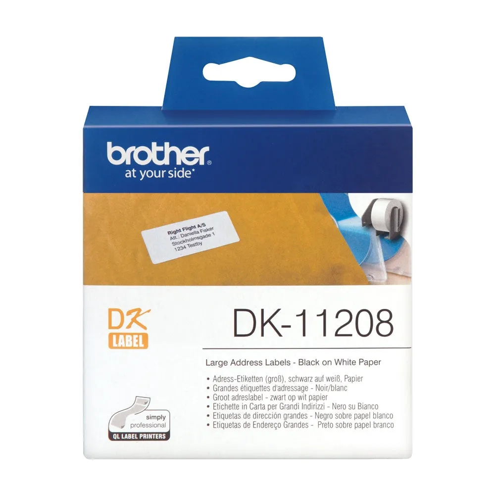 Brother Black on White Paper Large Address Labels (Pack of 400) DK11208