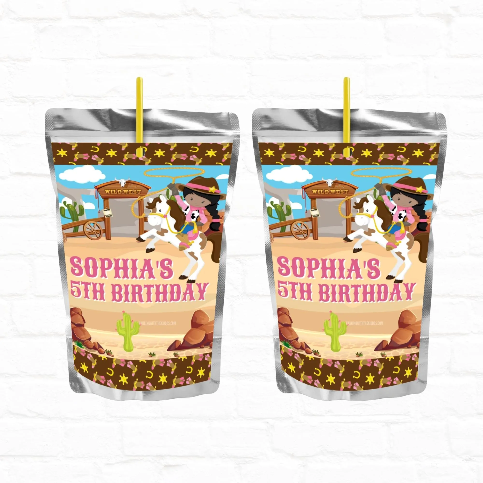 Cowgirl Personalized Juice Pouch Labels| Printable File  01