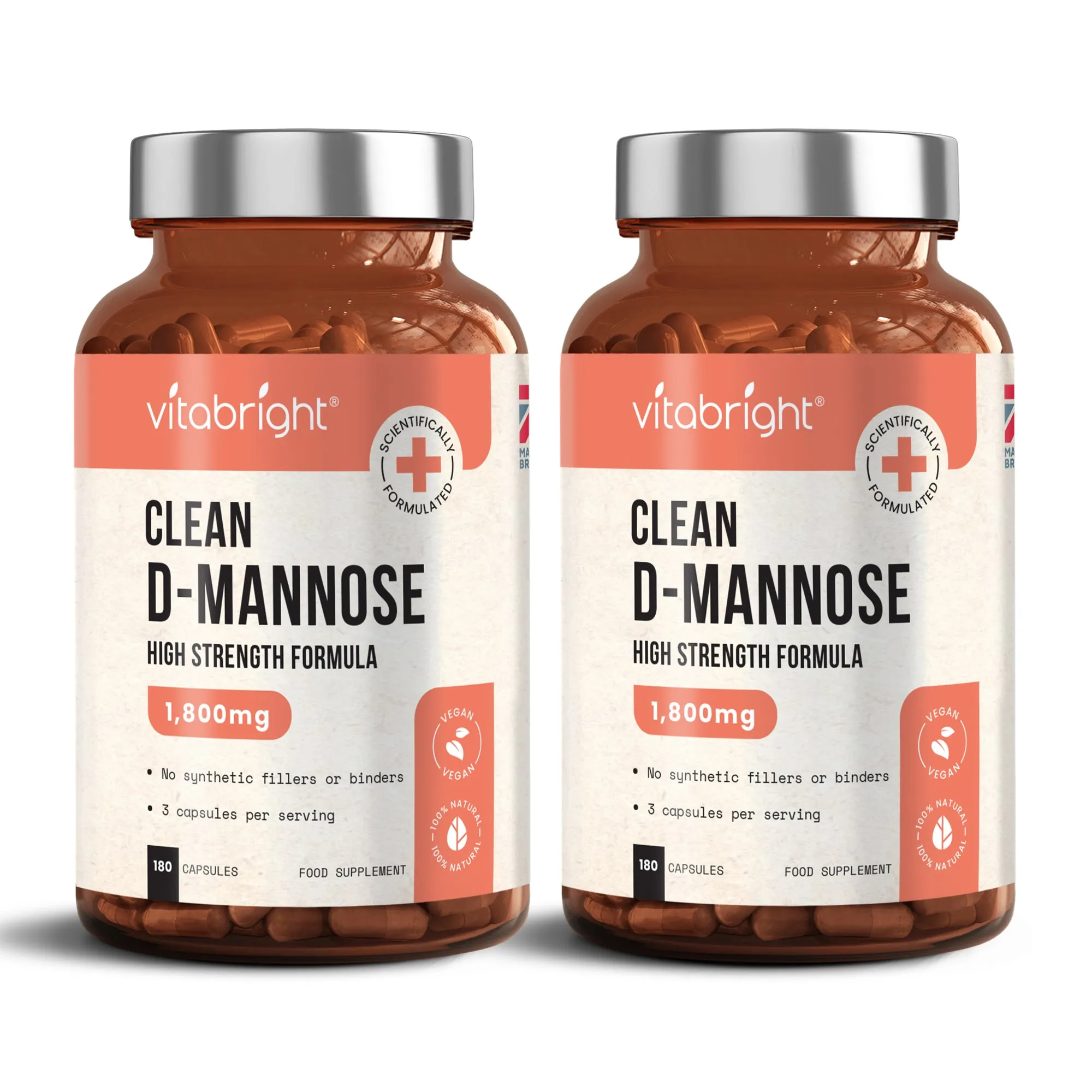 D Mannose Capsules 1800mg 180 High Strength Vegan Capsules - UTI Bladder Support