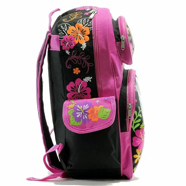 Dora the Explorer Backpack Large 16 inch Pink Black Flowers