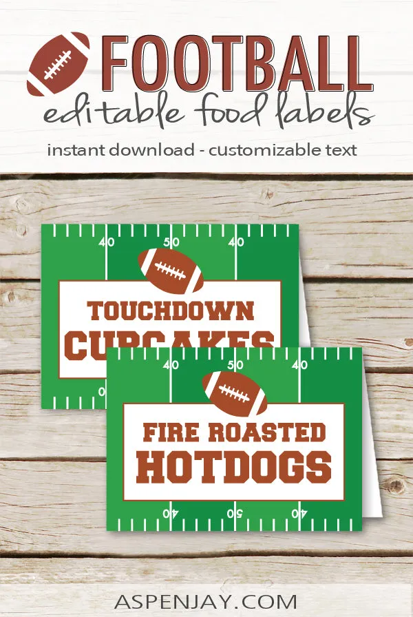 Editable Football Party Labels