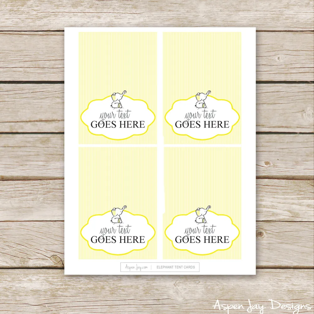 Editable Yellow Elephant Party Labels