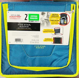 Five Star Zipper Binder 2" with 530 Sheets Capacity (Teal, Lime)