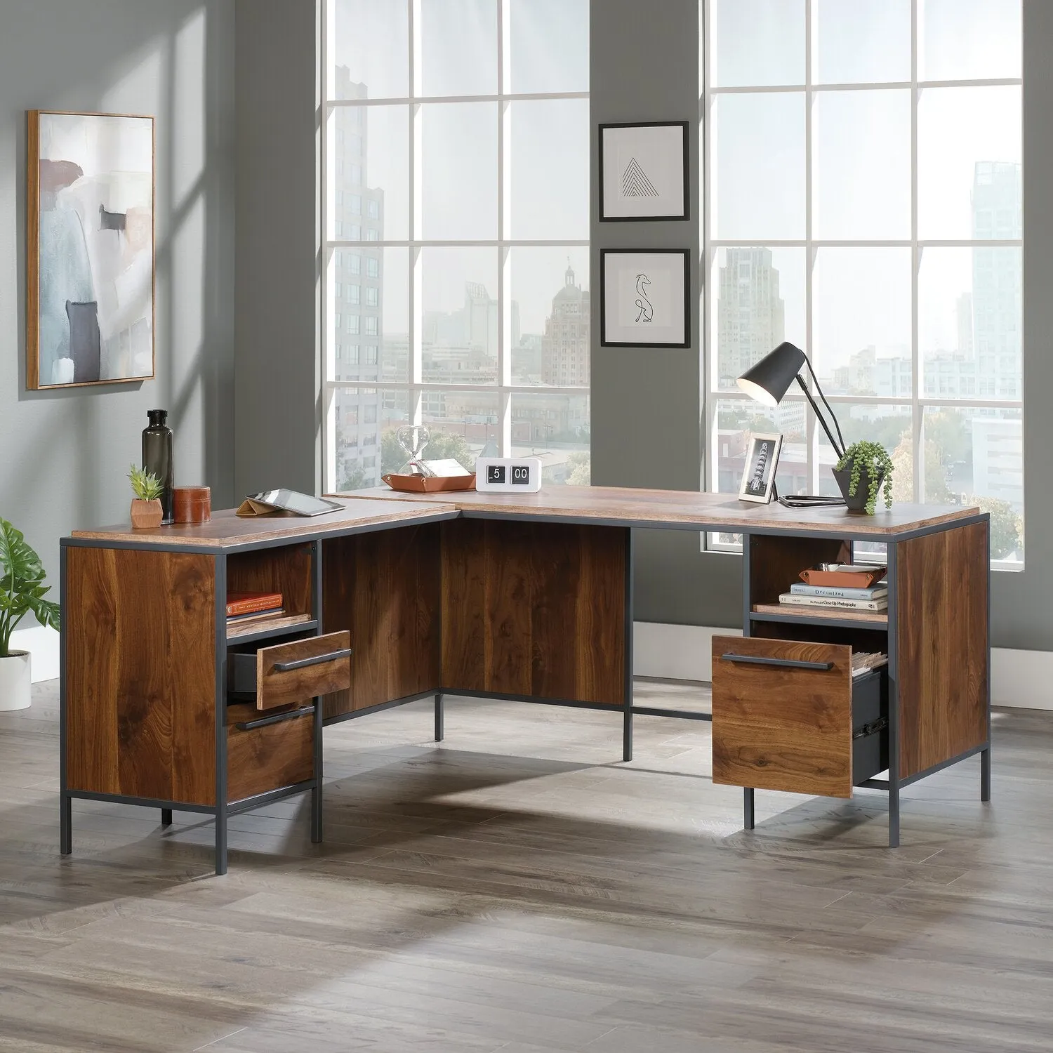 Galesville L-Shaped Desk - Grand Walnut