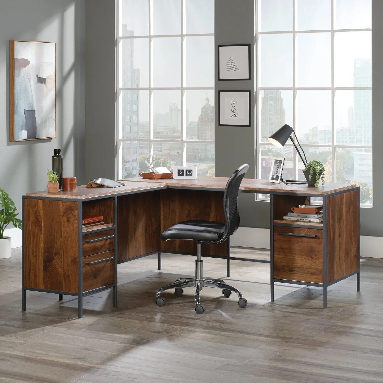 Galesville L-Shaped Desk - Grand Walnut