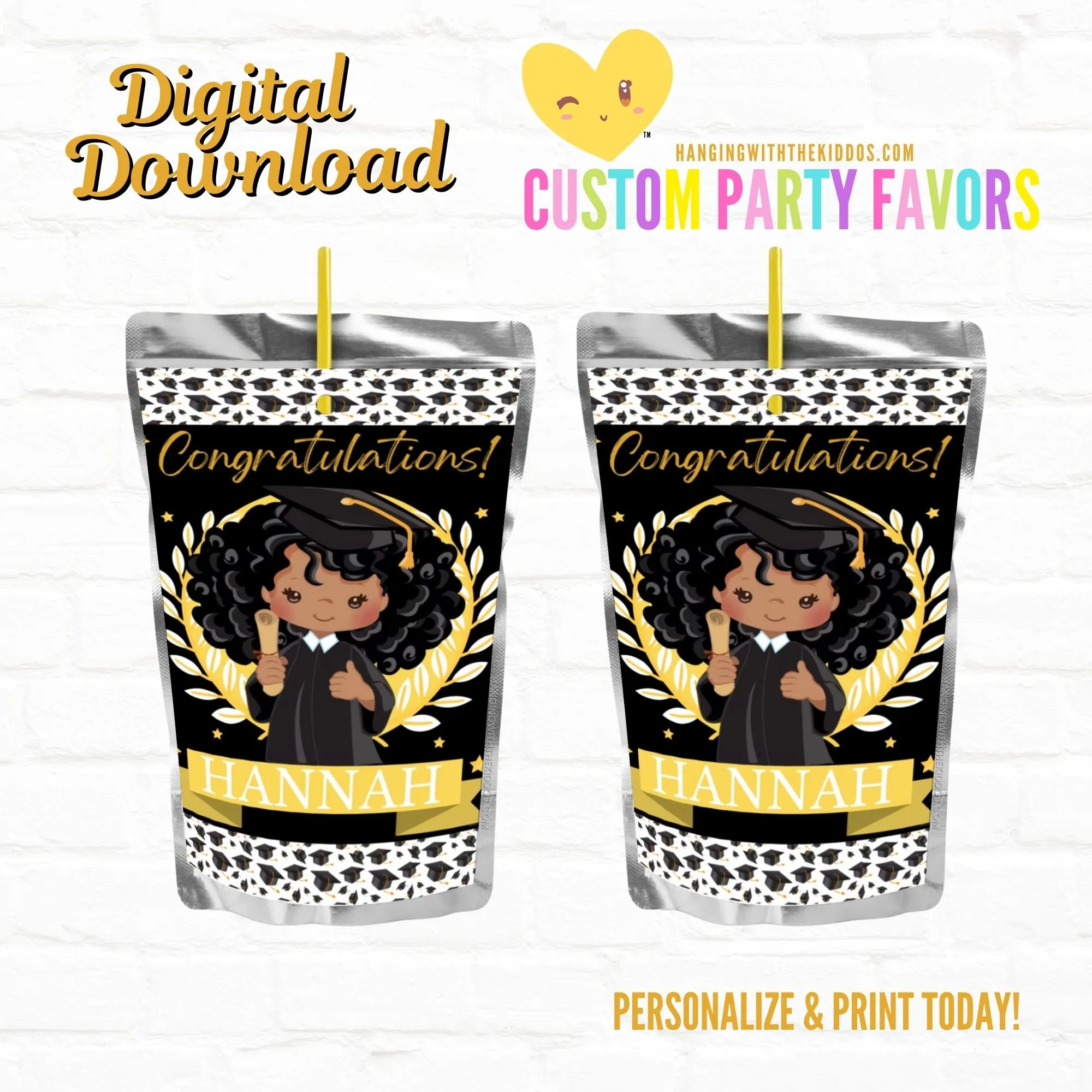 Graduation Party Custom Party Favors Juice Pouch Labels|Printable File Girl 02