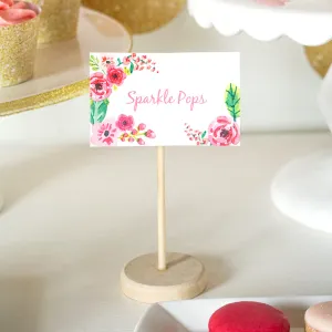 Half Birthday Party Food Label Tent Cards | Gold Glitter Floral Watercolor Buffet Cards