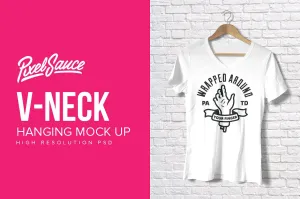 Hanging V-Neck T-Shirt Mock up