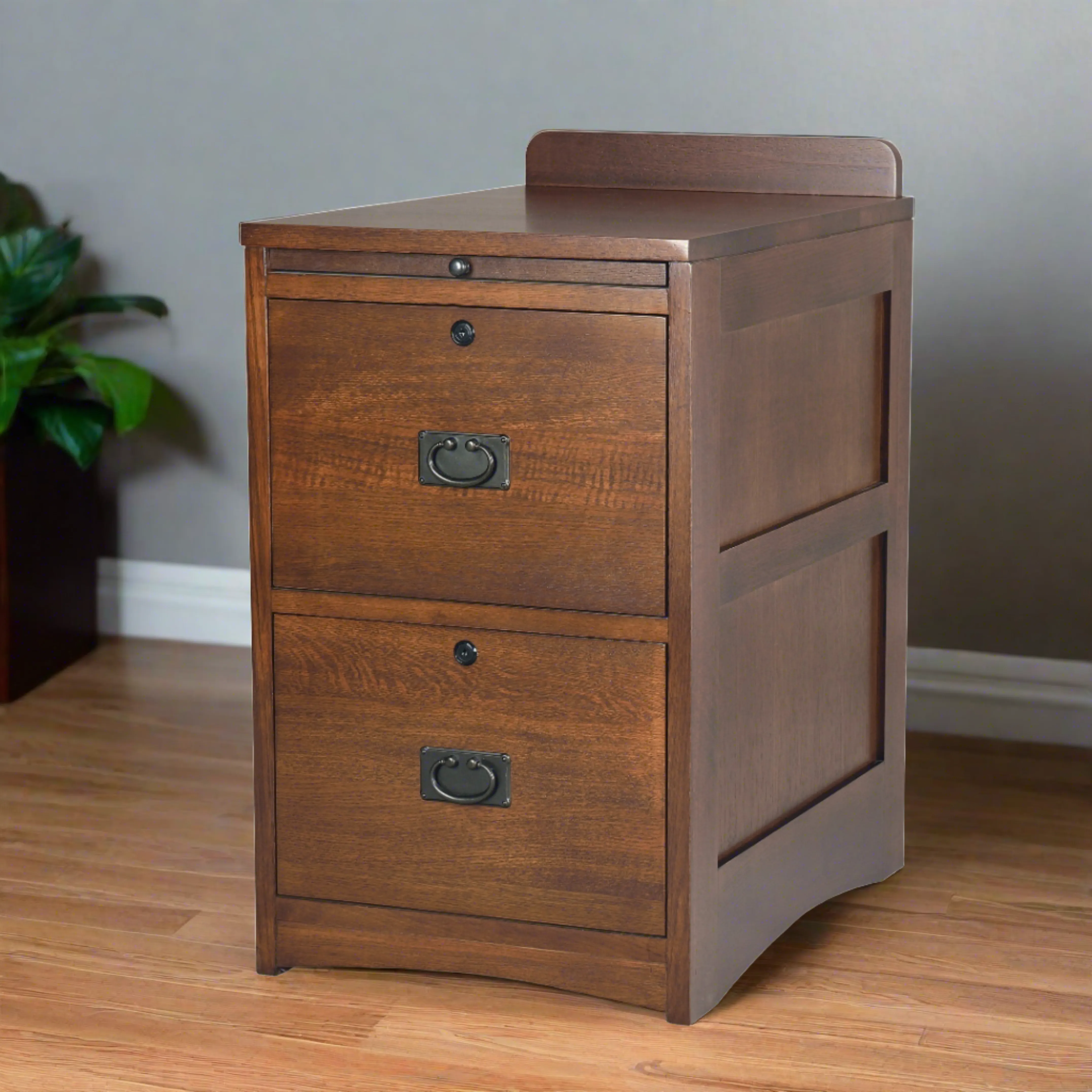 Mission Oak 2 Drawer File Cabinet w/ Writing Tray - Walnut