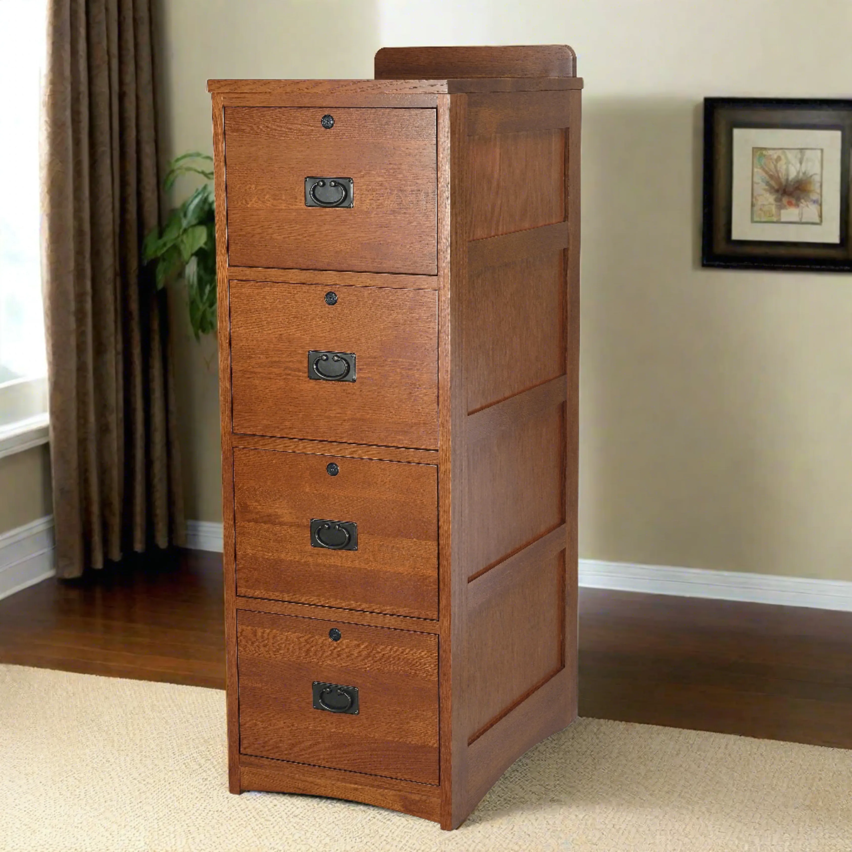 Mission Solid Oak 4 Drawer File Cabinet - Options Available