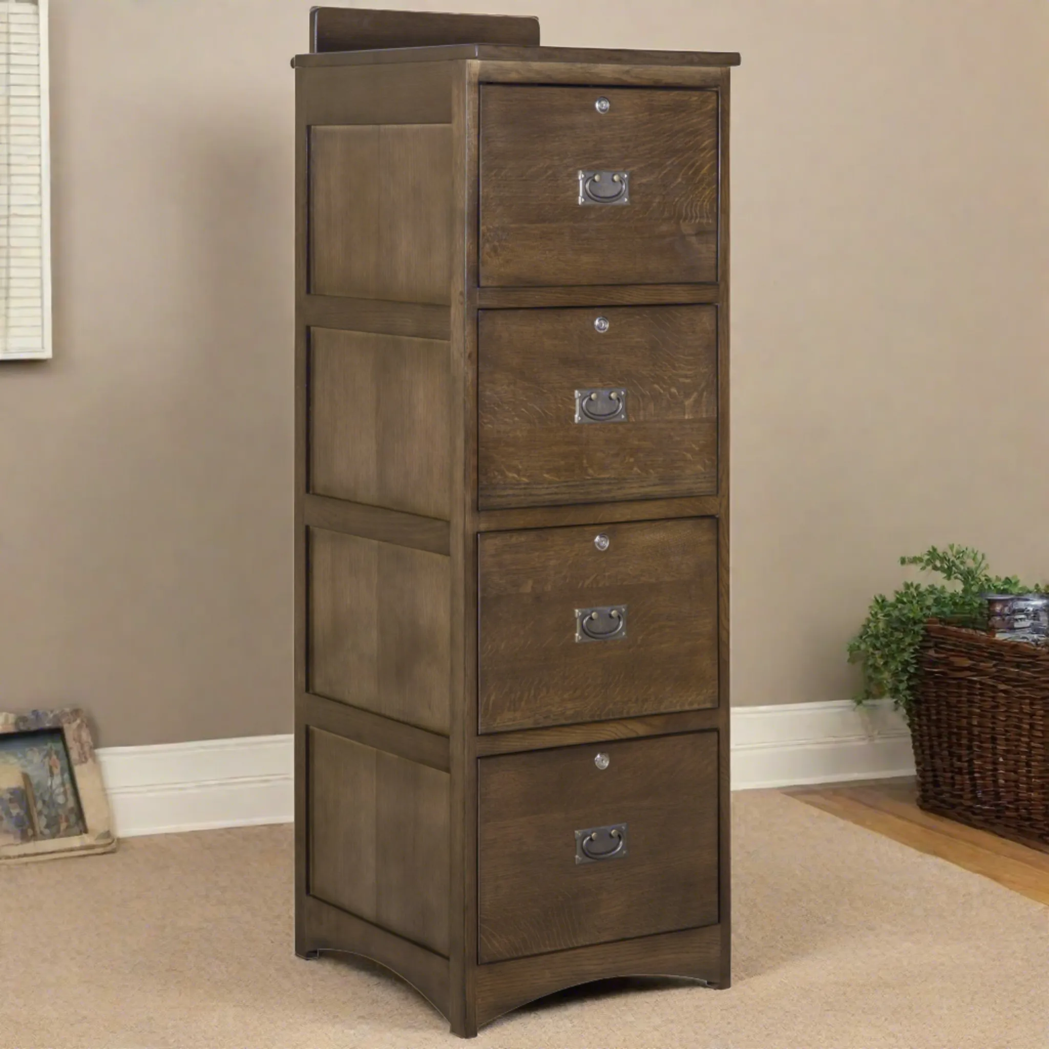 Mission Solid Oak 4 Drawer File Cabinet - Walnut