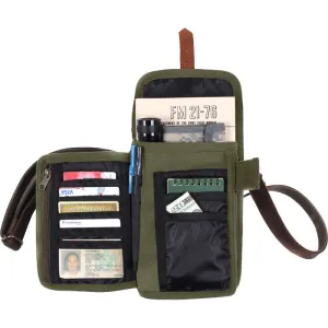 Olive Drab - Tactical Canvas Travel Portfolio shoulder bag With Leather Accents