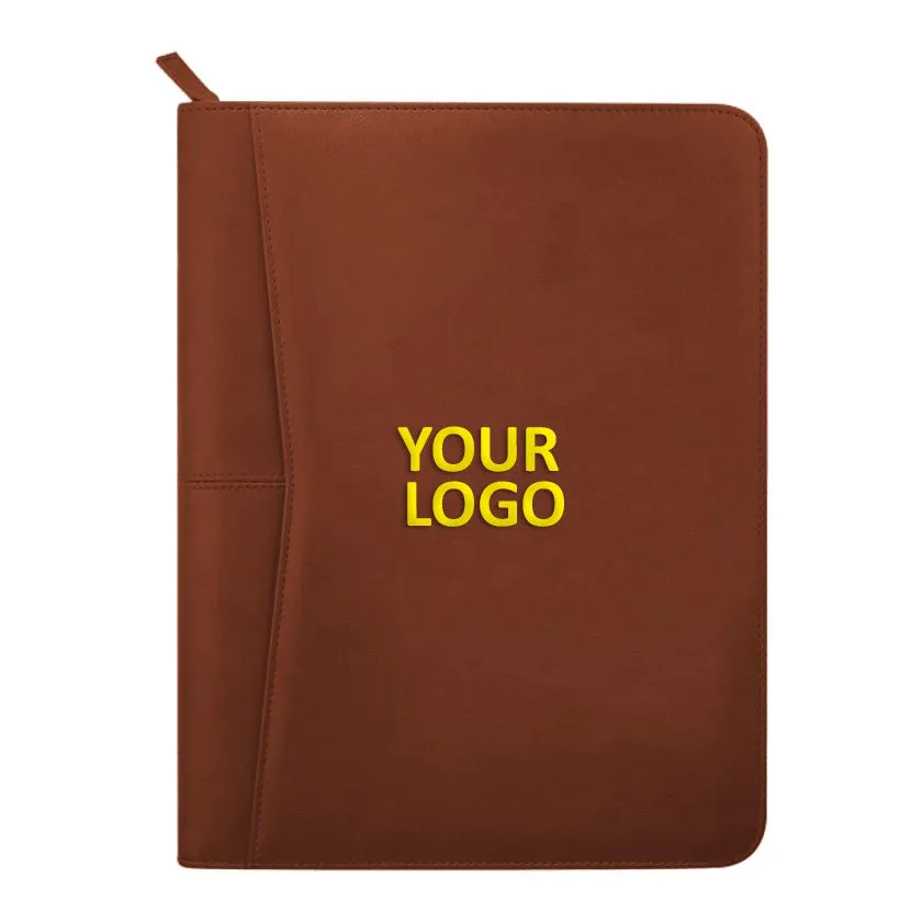 Pedova Zippered UltraHyde Branded Padfolios, Terra Cotta