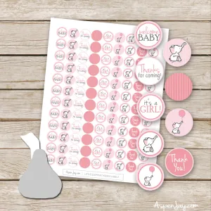 Pink Elephant Shower Kiss Stickers