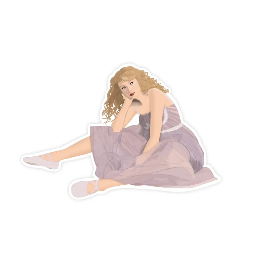 Pop Star Sitting Purple Dress Sticker