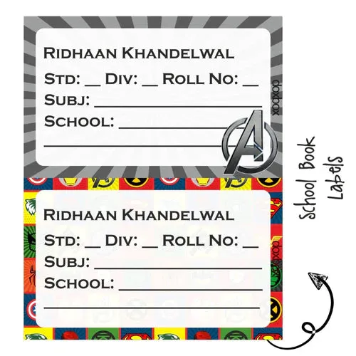 School Book Label - Superhero- Pack of 36 labels (PREPAID ONLY)