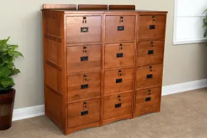 Set of 3 Mission Solid Oak 4 Drawer File Cabinet With Lock