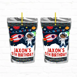 Space Birthday Astronaut Personalized Juice Pouch Labels|Printable File  01