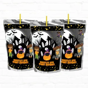 Spooky Halloween Birthday Party Favor Personalized Juice Pouch Labels | Printable File