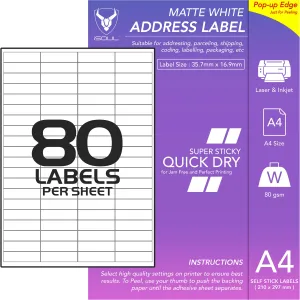 Sticky Address Labels - 80 Labels per Sheet - 36mm x 17mm