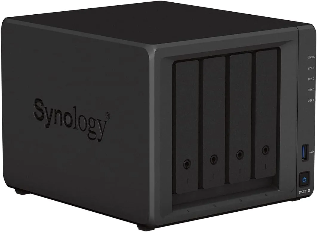 Synology DS923  4-Bay Diskstation NAS (AMD Ryzen™ 4 Threads R1600 Dual-Core 4GB Ram 2xRJ-45 1GbE LAN-Port)