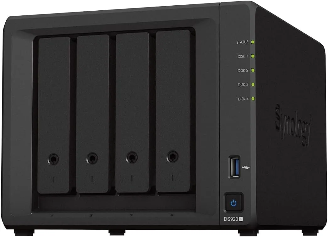 Synology DS923  4-Bay Diskstation NAS (AMD Ryzen™ 4 Threads R1600 Dual-Core 4GB Ram 2xRJ-45 1GbE LAN-Port)