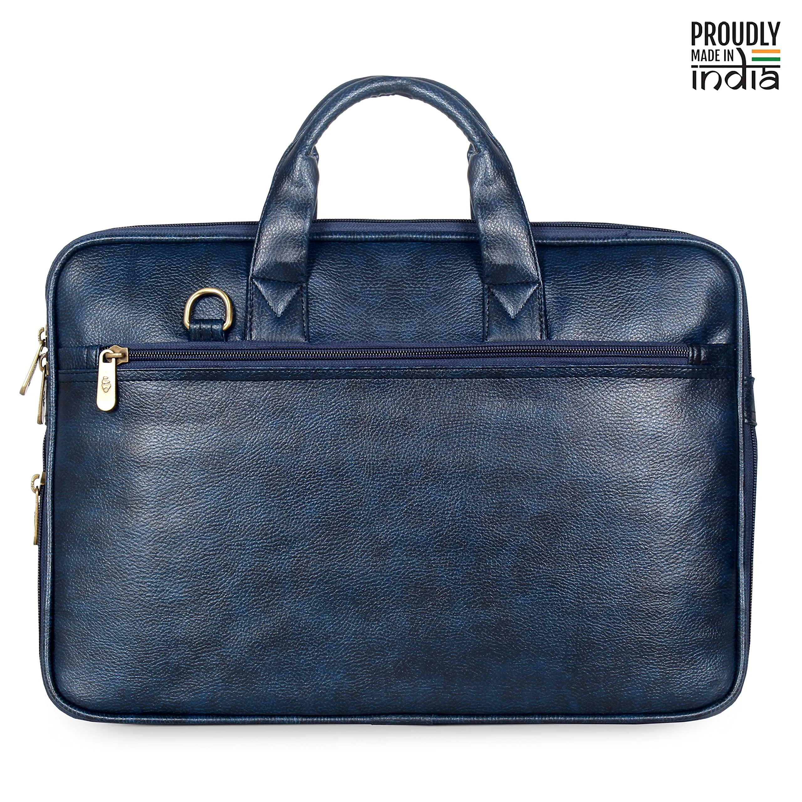 THE CLOWNFISH Glamour Faux Leather Slim Expandable 12 inch Laptop Messenger Bag Briefcase (Blue)