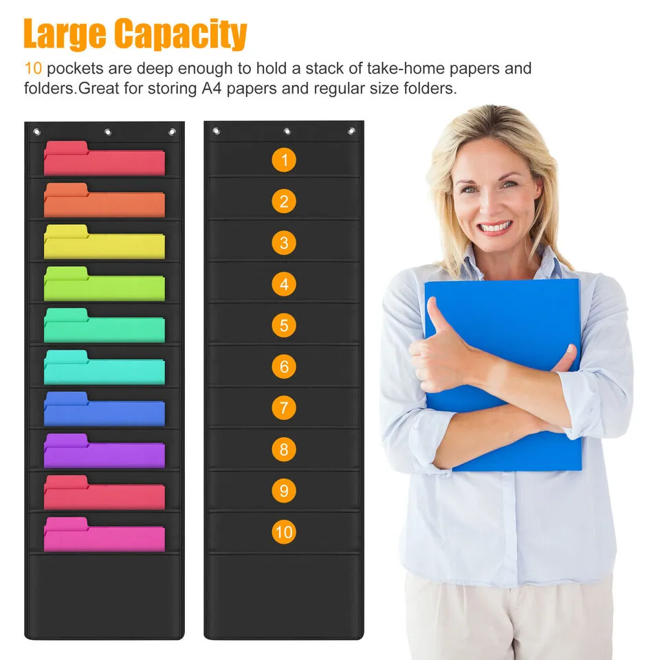 Wall File Organizer Office Home Folder A4 Paper Hanging Holder Storage 10 Pocket