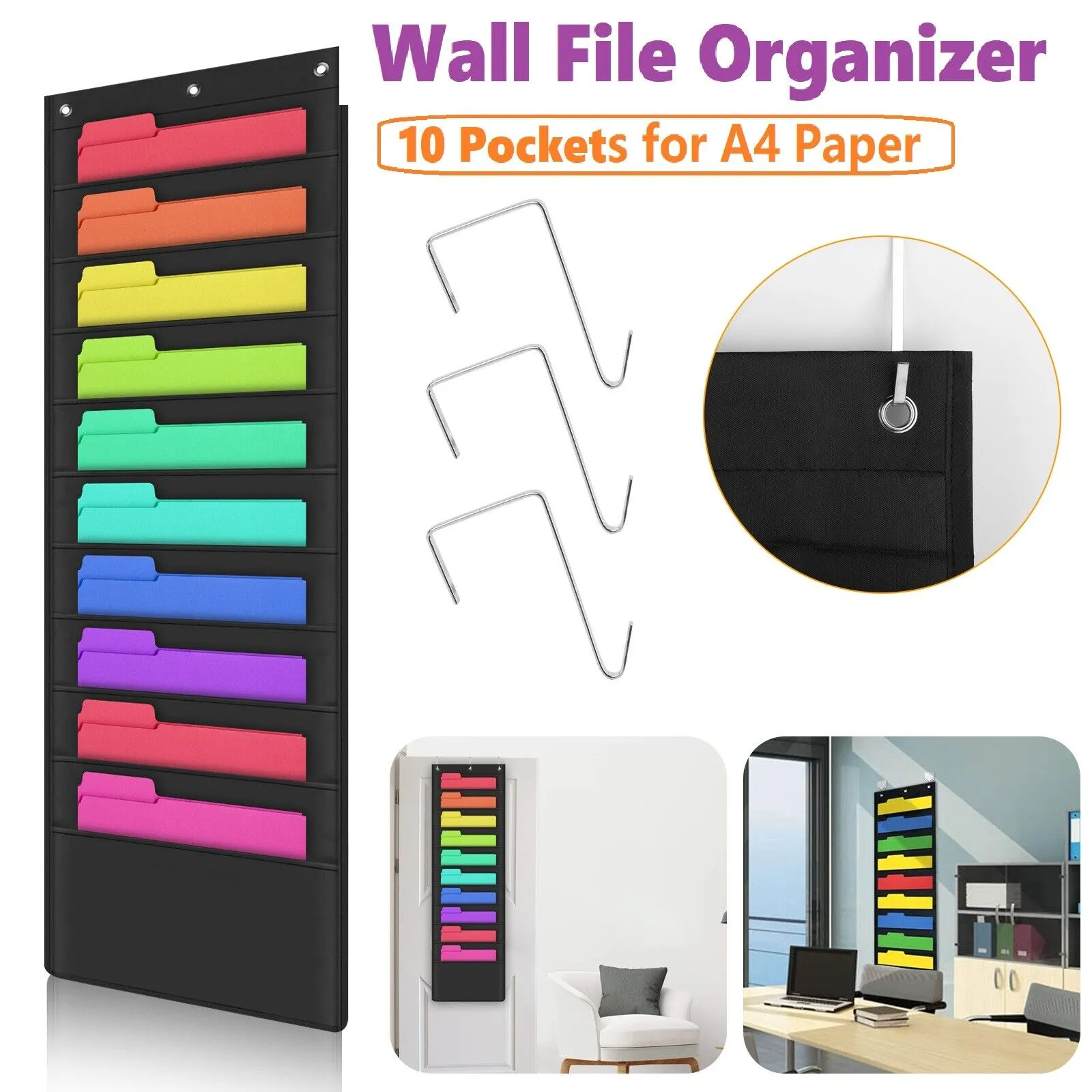 Wall File Organizer Office Home Folder A4 Paper Hanging Holder Storage 10 Pocket