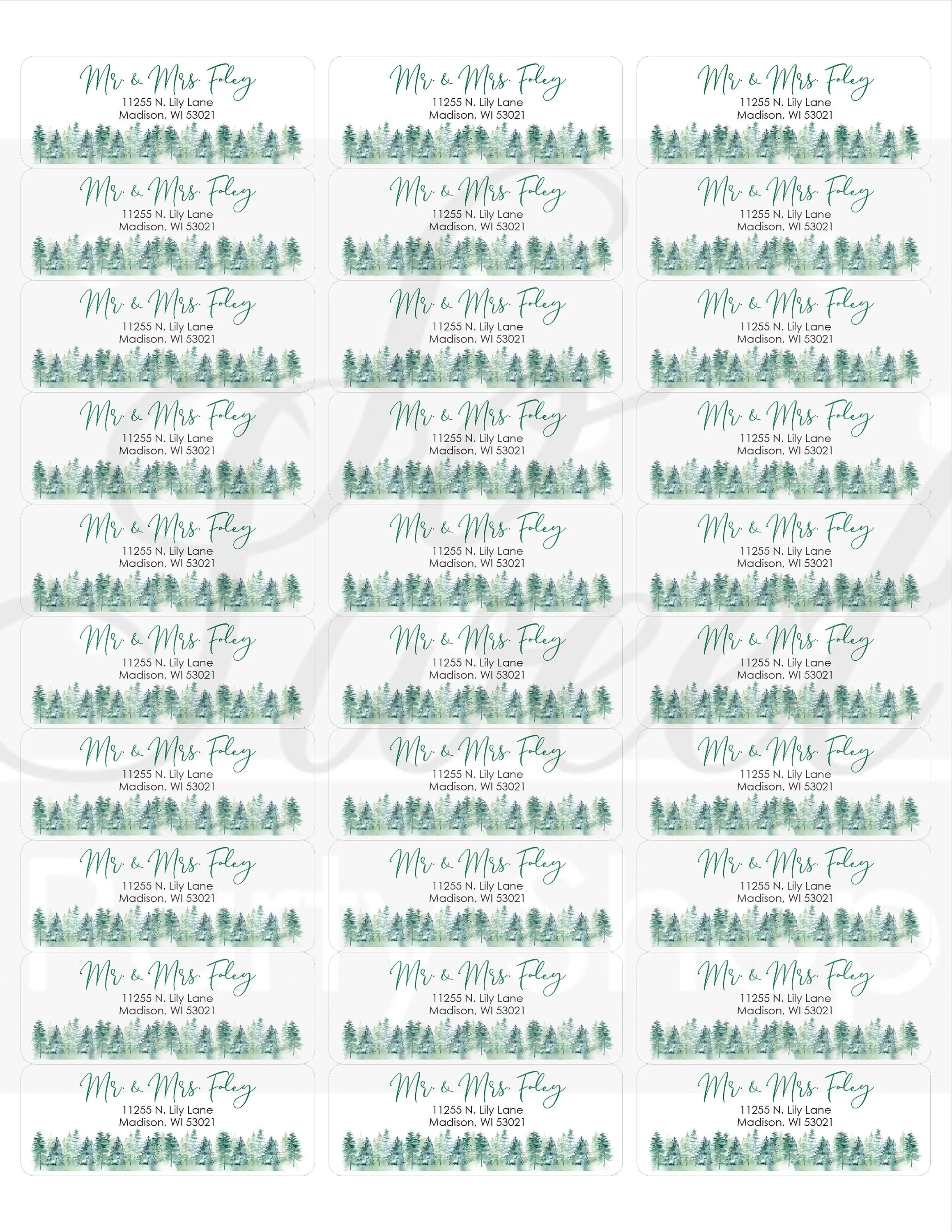 Wedding Address Labels, Return Address Stickers, Evergreen Trees Winter Wedding Christmas Trees, New Address Stickers - Set of 30